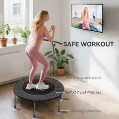 39" Mini Exercise Trampoline w/ Adjustable T-Bar Indoor Fitness Rebounder Black