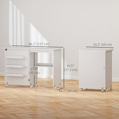 Sewing Machine Cabinet, Folding Sewing Table with Storage Shelf, Bins and Lockable Wheels for Small Space, Brown