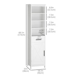 Tall Bathroom Storage Cabinet, Free Standing Bathroom Cabinet Slim Side Organizer w/ 3-Tier Open Shelf, Door, and Drawer, White