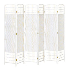 6 Panel Room Divider, 5.6 ft Tall Folding Privacy Screen, Wave Fiber Freestanding Partition Wall Divider for Home Office, White