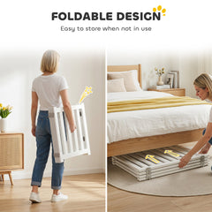 23.5"H Foldable Dog Gate with Door, 4 Panels Freestanding Pet Gate Barriers Indoor with Support Feet, Puppy Fence for Dogs, White