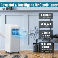 8000 BTU (ASHRAE) Portable Air Conditioner with Dehumidifier Function, 230 sq ft, R410A