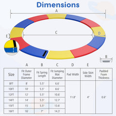 8-16 FT Trampoline Pad Replacement Safety Pad with Fixing Straps (Multicolor)-14 ft