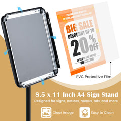 8.5 x 11Inch Sign Holder Stand with Snap-Open Frame and 360° Rotation-Black
