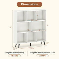 8-Cube Bookcase with 5 Tapered Metal Legs-White