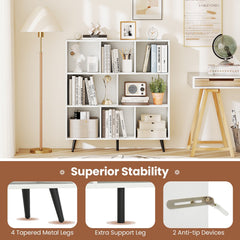 8-Cube Bookcase with 5 Tapered Metal Legs-White