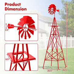 8 Feet Windmill Metal Ornamental Wind Wheel Weather Resistant-Red