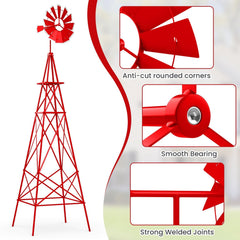 8 Feet Windmill Metal Ornamental Wind Wheel Weather Resistant-Red