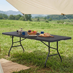 8 ft Portable Folding Table 350 LBS Fold-in-Half Table with HDPE Tabletop-Black