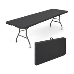 8 ft Portable Folding Table 350 LBS Fold-in-Half Table with HDPE Tabletop-Black