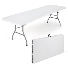 8 ft Portable Folding Table 350 LBS Fold-in-Half Table with HDPE Tabletop-White