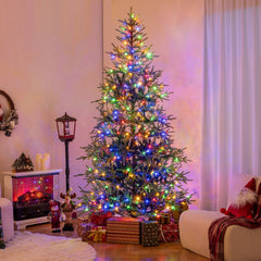 8 FT Pre-Lit Artificial Christmas Tree with 890 Tips, 400 Warm White and Multicolour LEDs, 11 Modes
