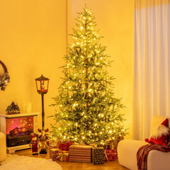 8 FT Pre-Lit Artificial Christmas Tree with 890 Tips, 400 Warm White and Multicolour LEDs, 11 Modes