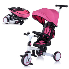 8-in-1 Folding Kids Tricycle with Removable Canopy and Push Handle-Pink