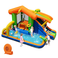 8-in-1 Inflatable Jumping Castle with Water Slide, Splash Pool and 520W Blower, Ages 3 to 12