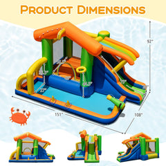8-in-1 Inflatable Jumping Castle with Water Slide, Splash Pool and 520W Blower, Ages 3 to 12
