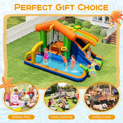 8-in-1 Inflatable Jumping Castle with Water Slide, Splash Pool and 520W Blower, Ages 3 to 12