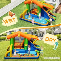 8-in-1 Inflatable Jumping Castle with Water Slide, Splash Pool and 520W Blower, Ages 3 to 12