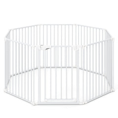 8-Panel Extra Wide Baby Gate Adjustable Pet Safety Fence with Auto-close Door-White