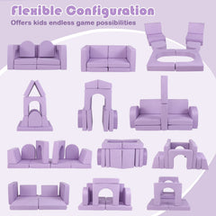 8-Piece Modular Kids Play Couch with Comfy Suede Fabric-Purple