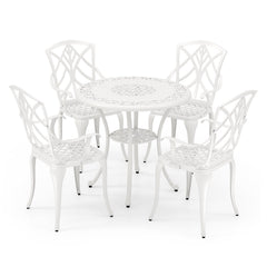 8 Piece Outdoor Furniture Collection: Solar Umbrella, Cast Aluminium Dining Set, Acacia Conversation Set, Bistro Set, Lounger, Bed, Swing and Table