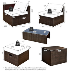 8 Piece Wicker Patio Set with Storage Box, Ottomans and Two Cushion Cover Sets
