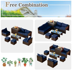 8 Piece Wicker Patio Set with Storage Box, Ottomans and Two Cushion Cover Sets