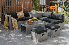 8 Piece Patio Rattan Set with Storage, Nesting Design and Waterproof Cover, Black