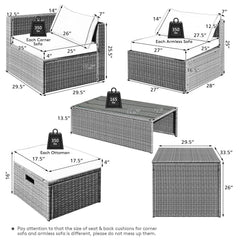 8 Piece Patio Rattan Set with Storage, Nesting Design and Waterproof Cover, Black
