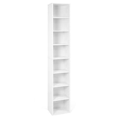 8-Tier Narrow Bookshelf with 4 Adjustable Shelves and Storage Cubes-White