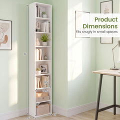8-Tier Narrow Bookshelf with 4 Adjustable Shelves and Storage Cubes-White
