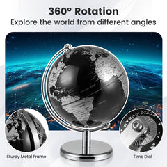 8 inches World Globe Modern Decorative Tabletop Earth Globe-Silver