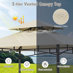 8 x 5 Feet Outdoor Grill Gazebo with 2 Side Shelves and 10 Hooks-Beige