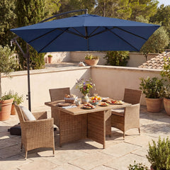 8 x 8 FT Offset Cantilever Patio Umbrella Square Hanging Outdoor Market Umbrella with 360° Rotation-Navy