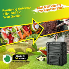80-Gallon Outdoor Composter with Large Openable Lid and Bottom Exit Door-Black