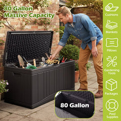 300 L Outdoor Deck Box with Lockable Lid for Garden Tools Cushions-Brown