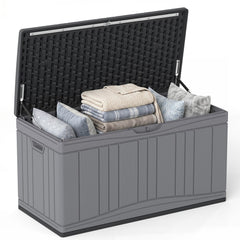 300 L Outdoor Deck Box with Lockable Lid for Garden Tools Cushions-Dark Gray