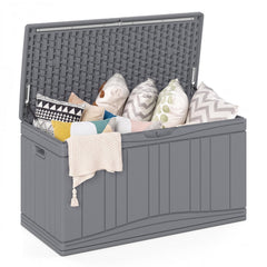 300 L Outdoor Deck Box with Lockable Lid for Garden Tools Cushions-Gray color
