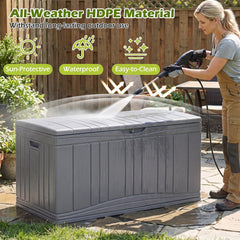 300 L Outdoor Deck Box with Lockable Lid for Garden Tools Cushions-Gray color