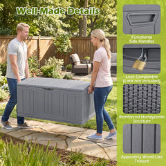 300 L Outdoor Deck Box with Lockable Lid for Garden Tools Cushions-Gray color