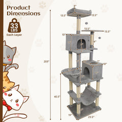 80 Inch Light Grey Cat Tree with Two Condos, Two Perches and a Hammock