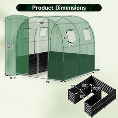 80 x 79 x 79 Inches Walk-in Greenhouse with Large Plant Bed-Green