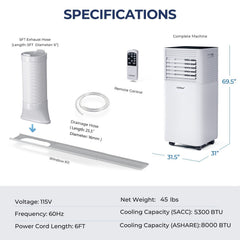 8000 BTU 3-in-1 Air Cooler with Dehumidifier and Fan Mode, Black, Cools 230 sq ft