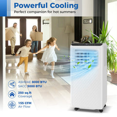 8000 BTU Portable Air Conditioner, 3 in 1 Floor AC Unit with Fan and Dehumidifier, 250 sq ft