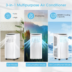 8000 BTU Portable Air Conditioner with Dehumidifier Function and Sleep Mode, 230 sq ft
