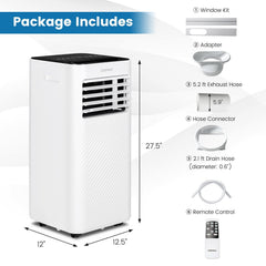 8000 BTU Portable Air Conditioner with Remote Control and Sleep Mode, Black, 250 sq ft