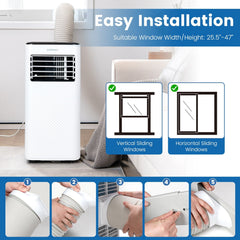 8000 BTU Portable Air Conditioner with Remote Control and Sleep Mode, Black, 250 sq ft