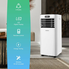 8000 BTU 3-in-1 Portable Air Conditioner with Remote Control, White, Cools 230 sq ft