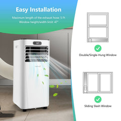 8000 BTU 3-in-1 Portable Air Conditioner with Remote Control, White, Cools 230 sq ft