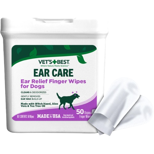 Vet's Best Ear Relief Finger Wipes, Ear Cleansing Finger Wipes for Dogs, Sooths & Deodorizes, 50 Disposable Dog Wipes